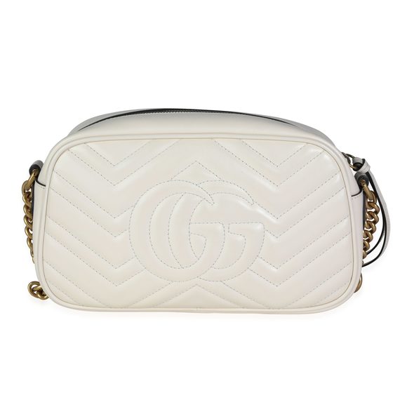 Gucci White Matelass√© Leather Small GG Marmont Shoulder Bag - Picture 3 of 9